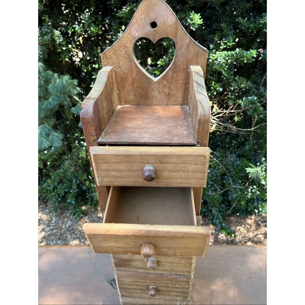 Vintage Wooden Heart Shelf With Drawers Apothecary Trinkets HTF